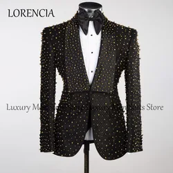 Customized  Bead Crystals Men Suits Slim Fit Groom Wedding Tuxedos 3 Pieces Sets Bridegroom Prom Blazers Fashion Terno Masculino