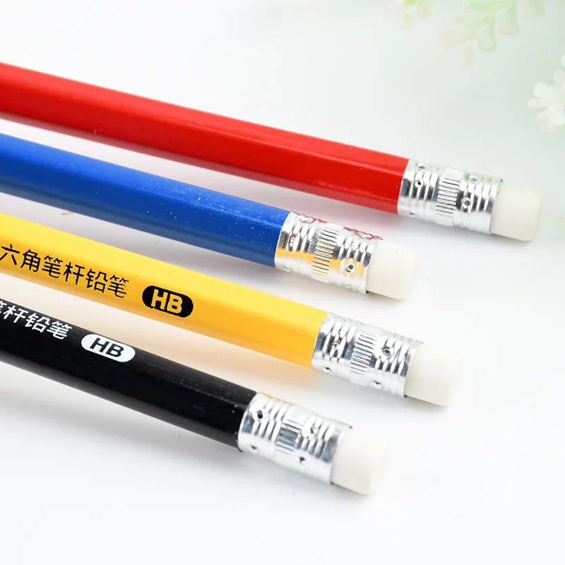 Drawing and writing pencil Business hexagonal writing pencil Office stationery Solid color HB pencil