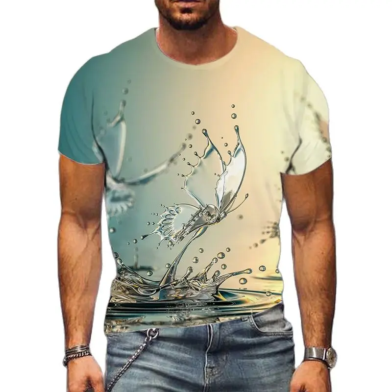 Summer Water Droplet Men's t-shirt 3D Fashion Casual Round Neck Short Sleeve Tees Hip Hop harajuku Printed Streetwear Tops