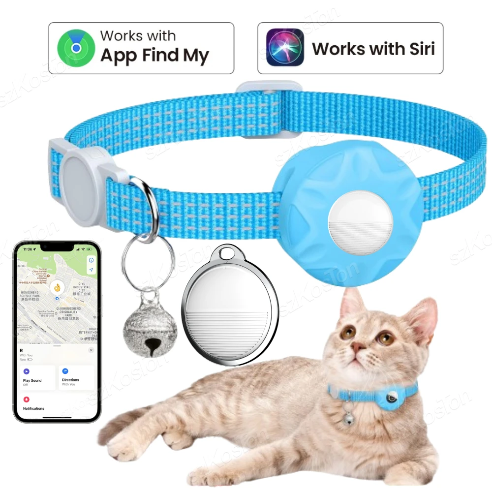 Anti-Lost Cat Collar with GPS Smart Tag Compatible with iOS Find My APP Only，Cat Necklace Holder for Airtag Pet Cat Accessories