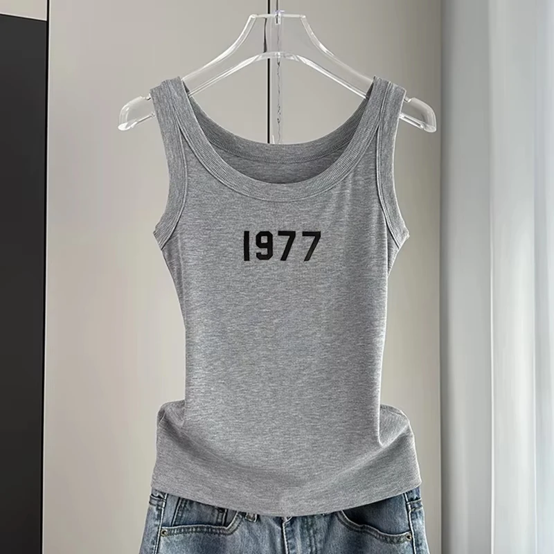 Autunno nuovo senza maniche interno ed esterno da donna semplice lettera stampata canotta gilet casual top confortevole in puro cotone