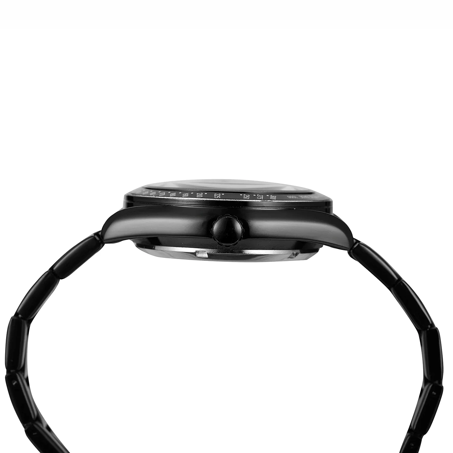 T-winner Casual minimalist Wind strip nail Gear half-hollow mechanical Watch Black Round watch Black belt Watch