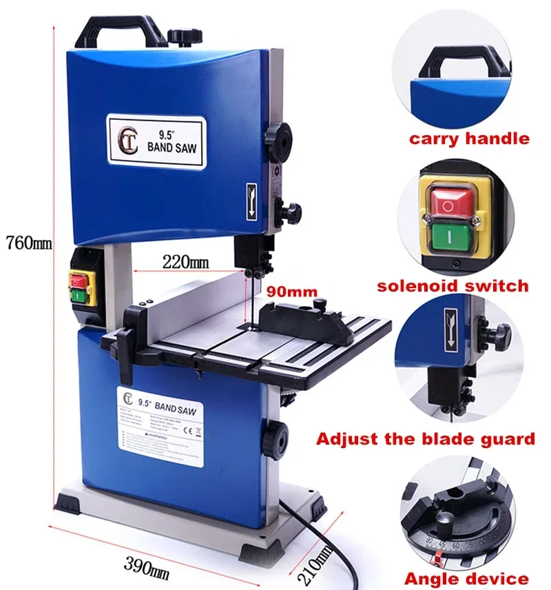 220V 9.5-inch Multifunctional Woodworking Band Saw Cutting Carving Machine Small Curve Saw