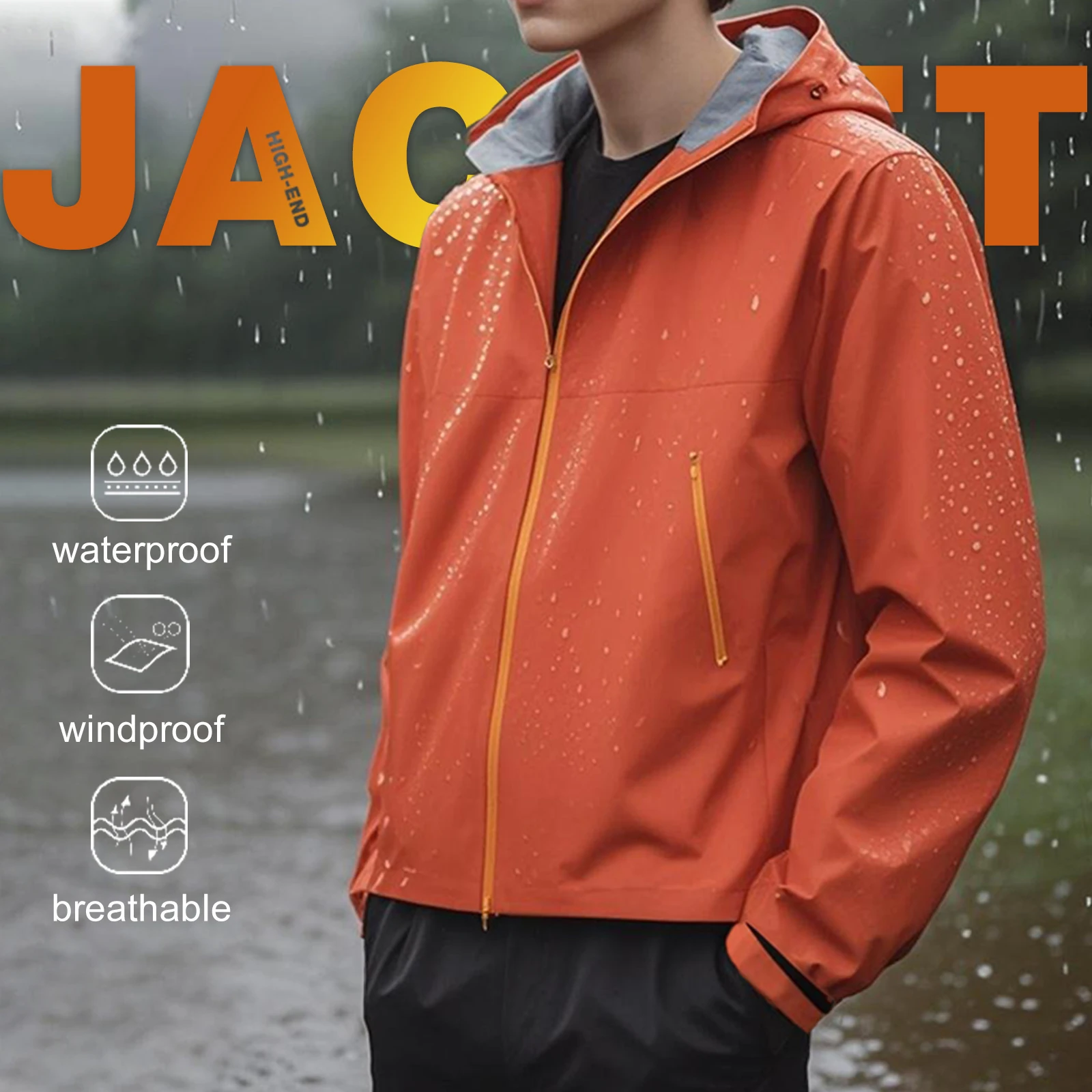 LKVER Herren Wasserdichte Wanderjacke 3-lagiger Atmungsaktiver Windbreaker – Detail 1