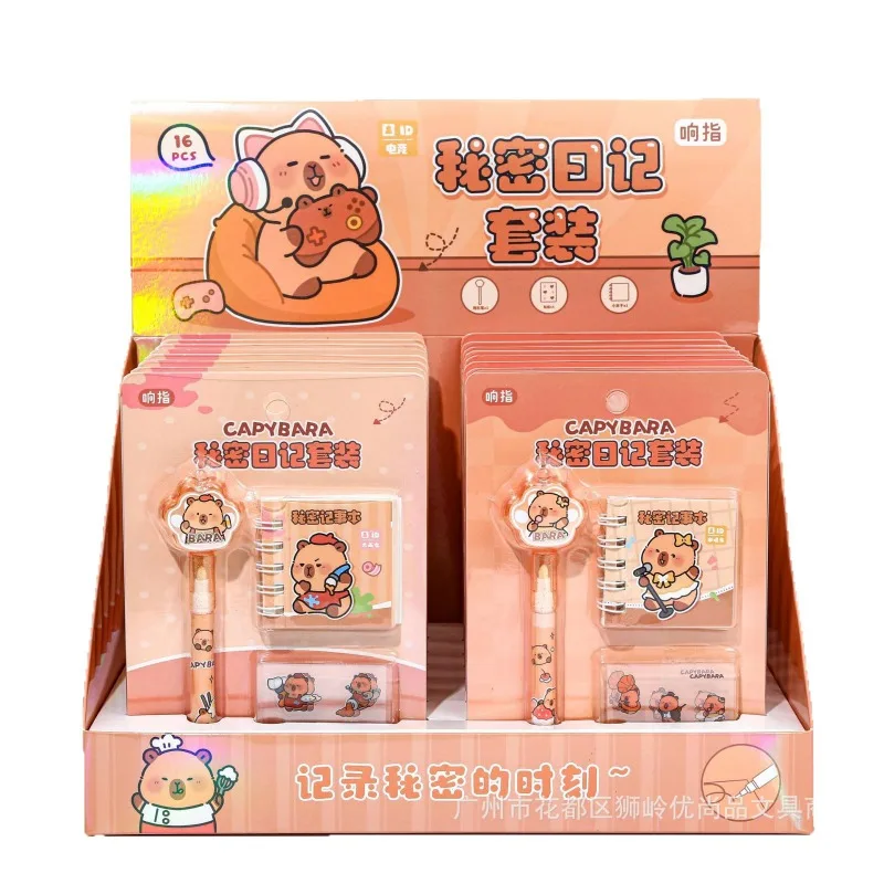 2Set Cartoon Capybara Invisible Pen With Notebooks and Stickers School Student Stationery Writing Notebook Birthday Gift