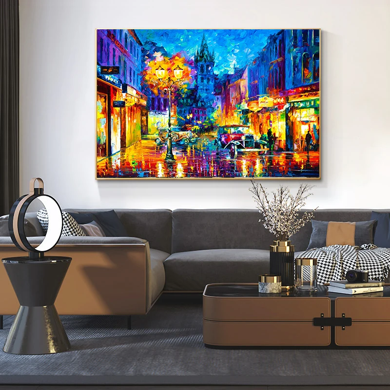 Abstract City Landscape Oil Painting Eiffel Tower Wall Art Canvas Prints Pop Paintings Decorative Pictures for Living Room Decor