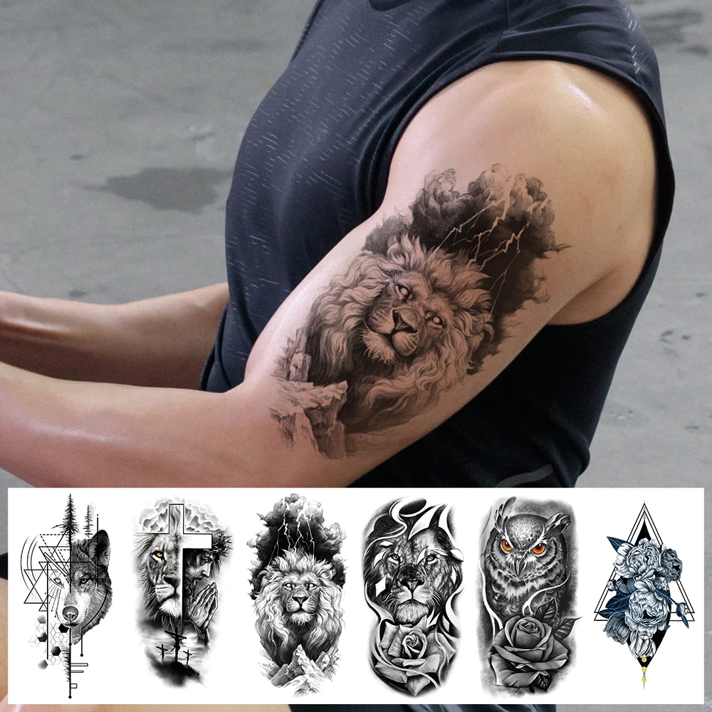 

Waterproof Temporary Fake Tattoos Stickers Body OWL Animal Beast Lion Wolf Flower Decals Men Women Arm Universal Gift Decoration