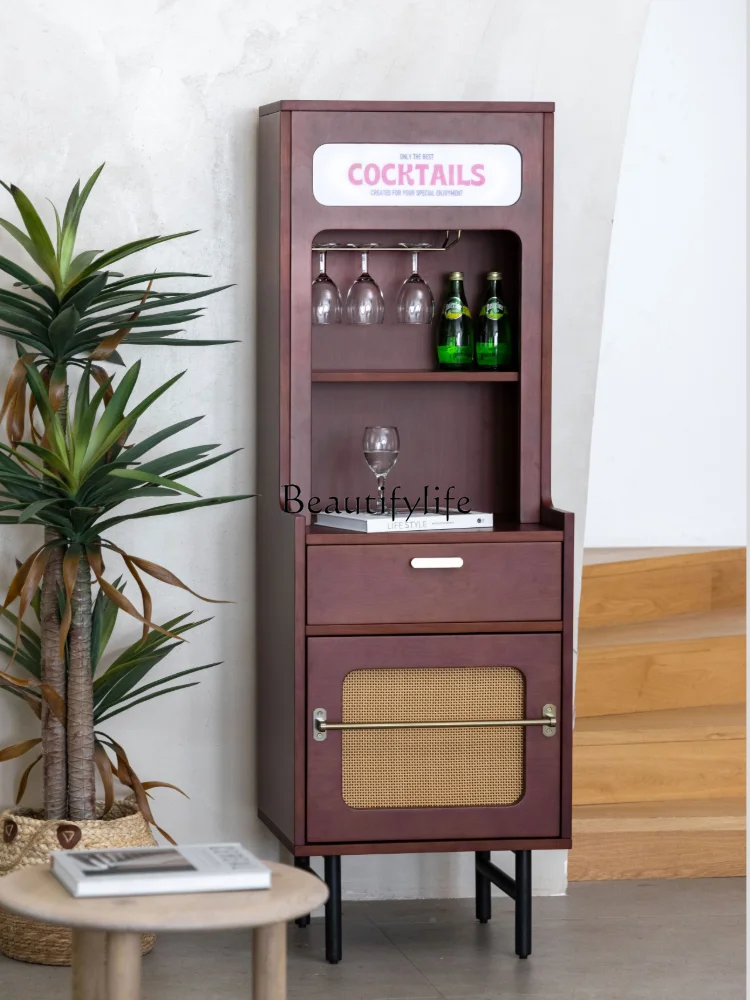 

Simple Light Box Liquor Cabinet Sideboard Cabinet Rattan French Retro Dining Room/Living Room Storage Cabinet