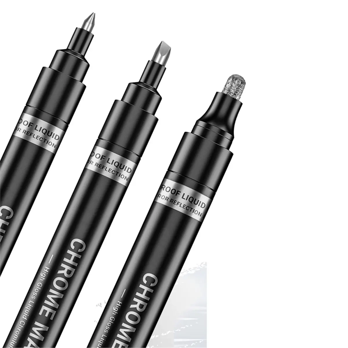ABNH 3Pc Liquid Mirror Chrome Markers,Permanent Reflective Metallic Chrome Paint Pen,High Gloss Car DIY Model Painting Silver