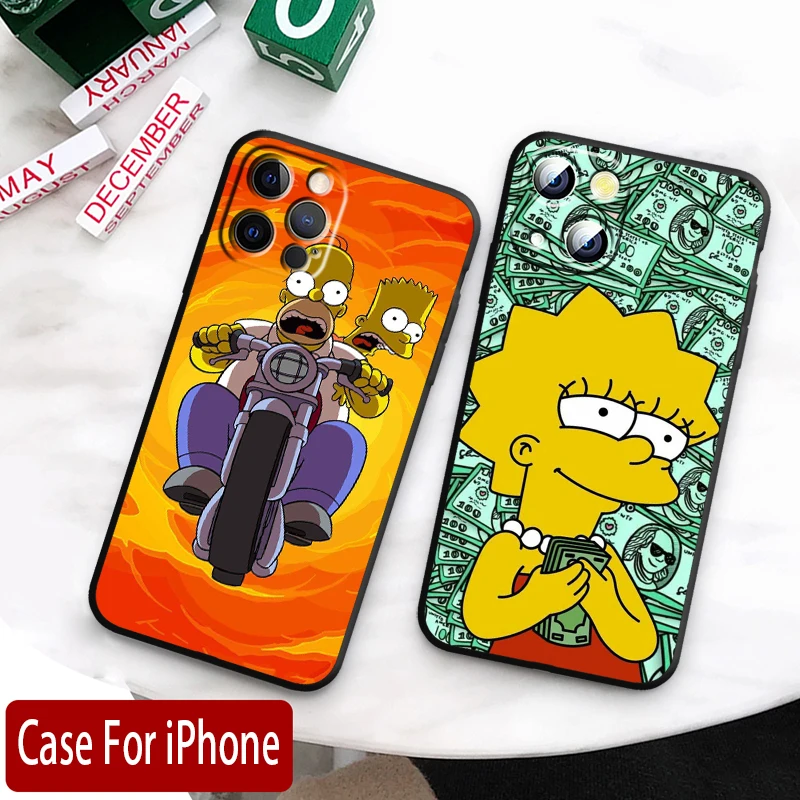 Cartoon Cute Simpsons For Apple iPhone 14 13 12 Mini 11 XS Pro Max X XR 8 7 6 Plus SE 2020 5 Black Soft Phone Case Funda Capa