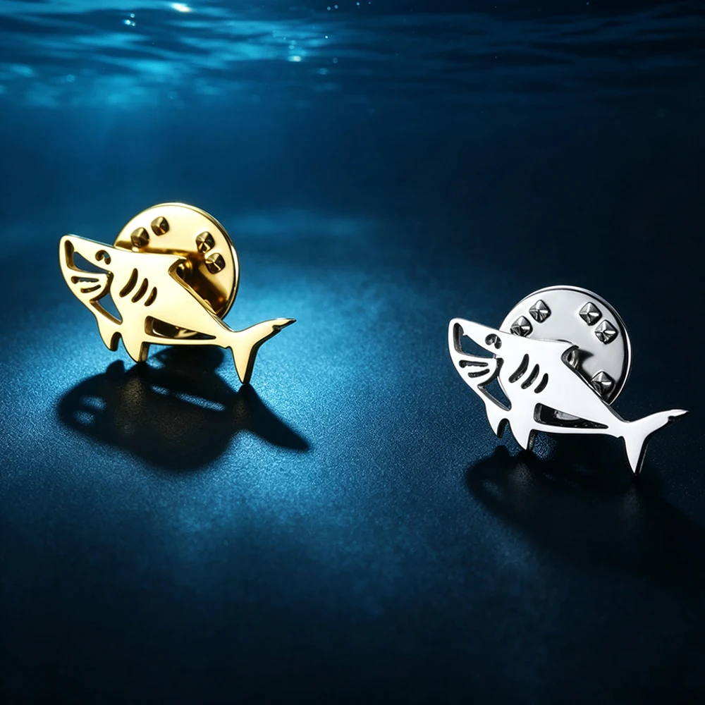 1PC fashionable marine animal collar pin shark brooch stainless steel simple charm animal brooch jewelry gift ocean gift