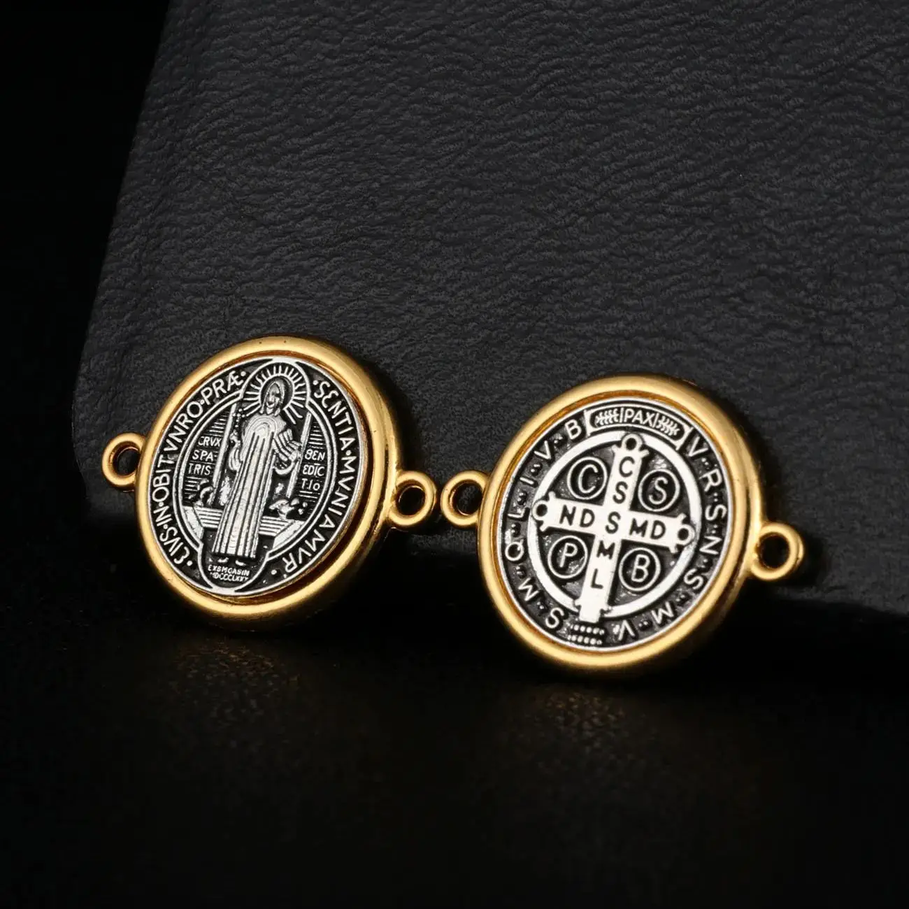 10Pcs 2 Holes Christian Exorcism St.Benedict Charm Saint Benedict Medal Connector Bead for Bracelet DIY Making Accessories image 2