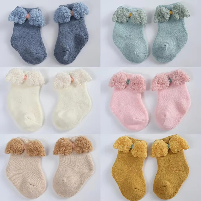 Baby Toddler Socks Newborn Infant Cozy Angel Wing Cotton Sock Kids Non-Skid Sockings Boys Girls Skin-Friendly Cartoon Crew Socks