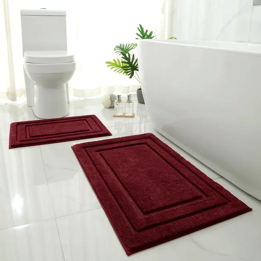 

Bathroom Rugs Sets 2 Piece, Super Soft and Absorbent Non Slip Microfiber Machine Washable Bath Mat Set 20 x 32 16 x 24, Burgundy