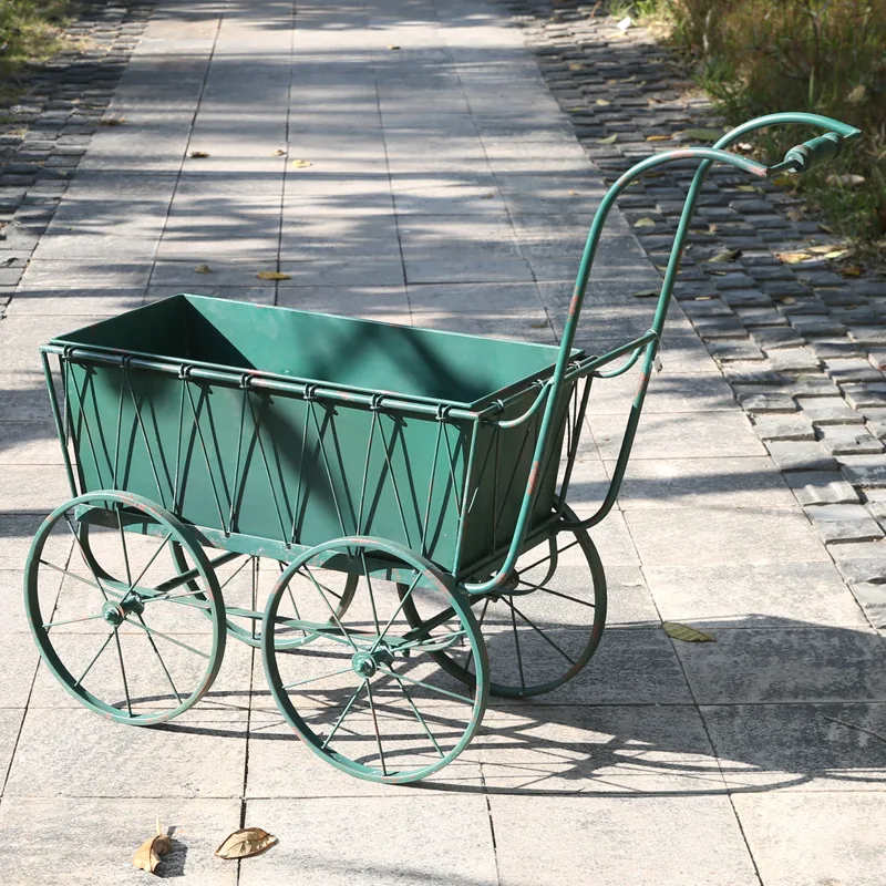 Export order European style old garden courtyard trolley old wrought iron hand trailer flower stand garden grocery decoration