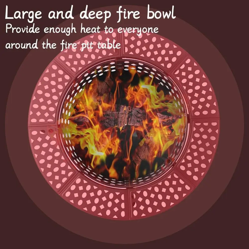 حفرة نار كبيرة جدًا لحرق الخشب في الهواء الطلق مع شوايات مزدوجة وغطاء لعبة البوكر ومجموعة طاولة معدنية مستديرة للفناء والنزهات والحفلات