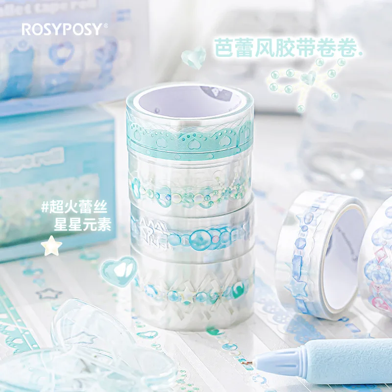 MINKYS Kawaii 4pcs/box Ballet Star Masking Tape Basic Scrapbooking Festival Decorative Adhesive Masking Tape School Stationery