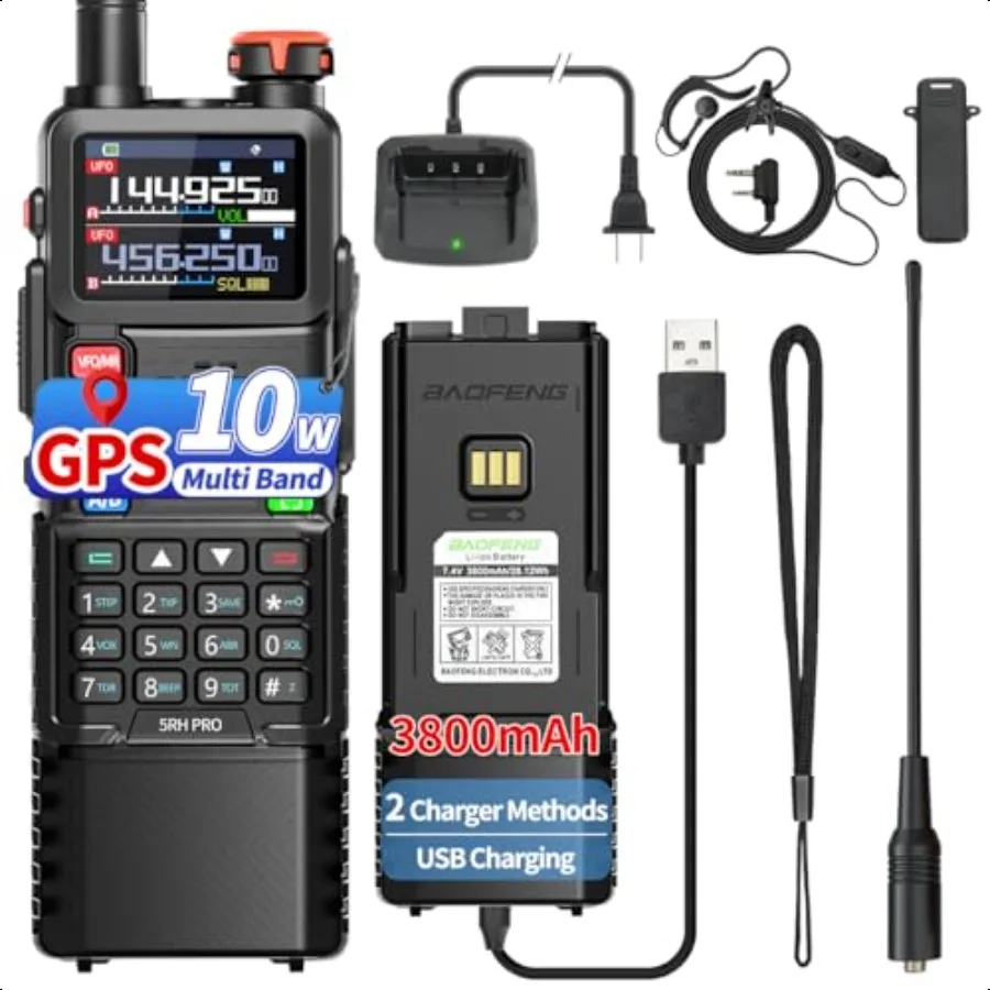 

5RH PRO GPS Ham Radio 10W Long Range Handheld Upgrade of 5RM Handheld Two Way Radio 3800mAh Rechargeable Walkie Talkies NOAA We