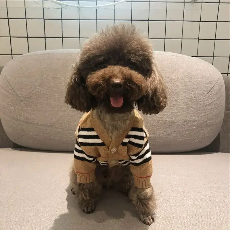 

1Pcs Brown Striped Cardigan for Pet, Knitted Sweater, Teddy, Puppy, Puppy, Kitten, Fall, Winter dog sweater dog clothes