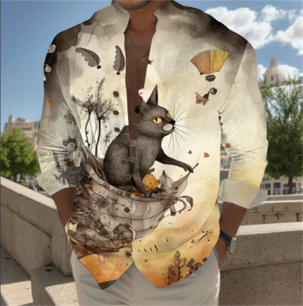 

Men's Halloween Pumpkin Print Button Collar Long Sleeve Shirt for Halloween Party Casual Themed Clothing