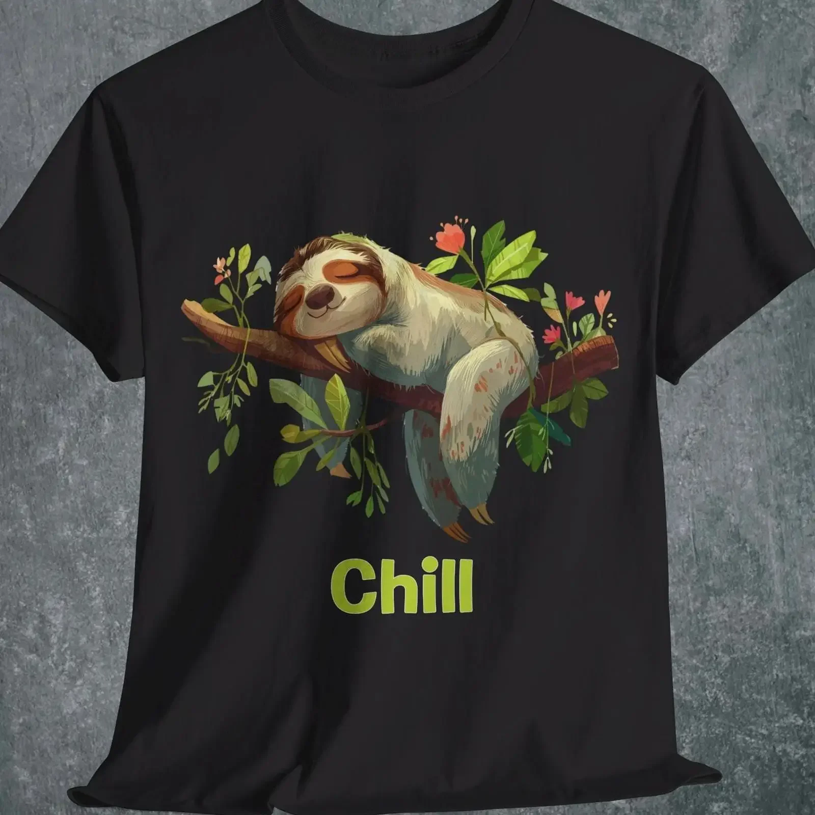 Lustiges Faultier-Baumwoll-T-Shirt im Vintage-Look, vielseitig, bequem, Streetwear, Stretch-Oberteil für den Alltag