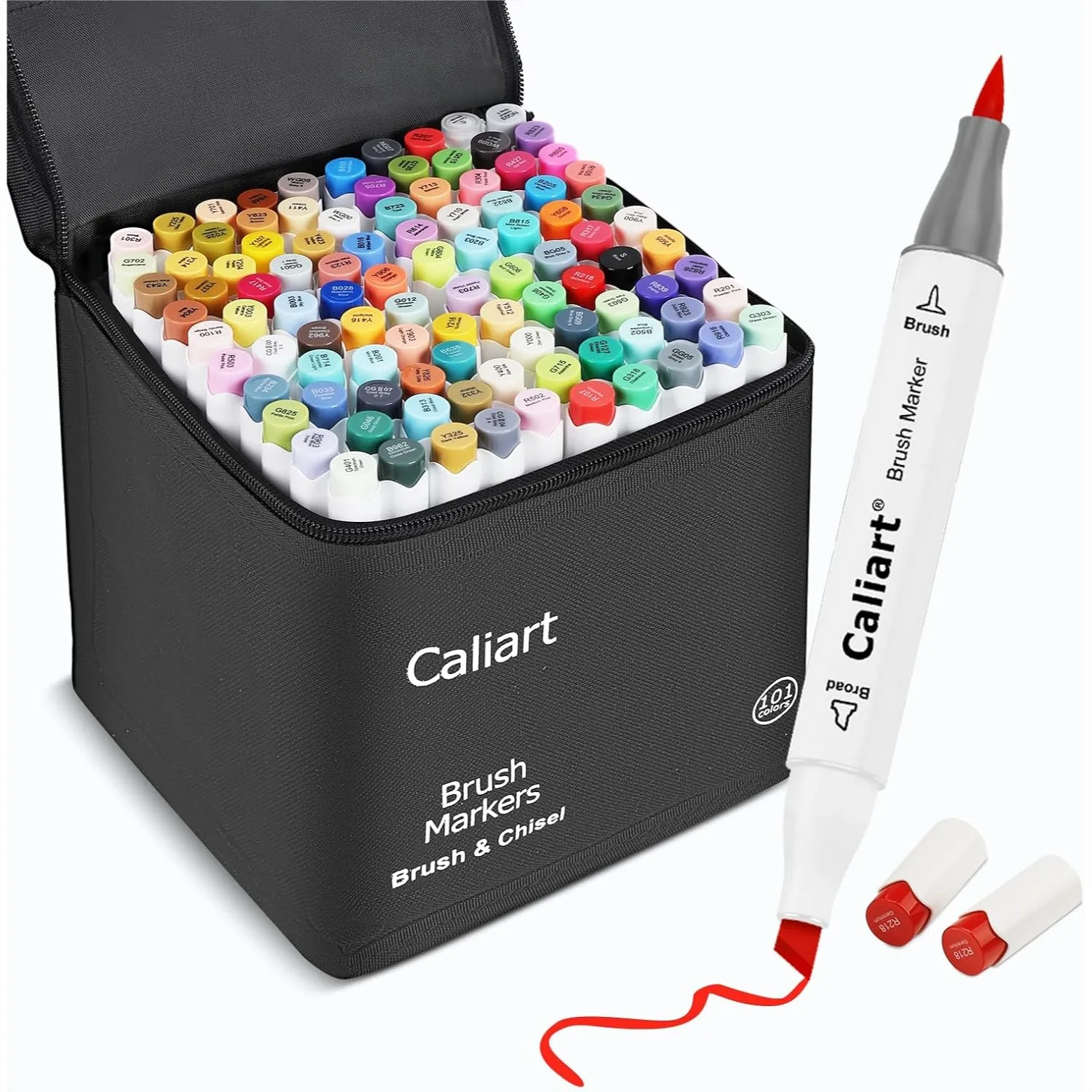 

Alcohol Markers 101 Colors Brush Tip, Dual Tip Brush & Chisel Permanent Art Markers for Adult Coloring Books Drawing Sketching