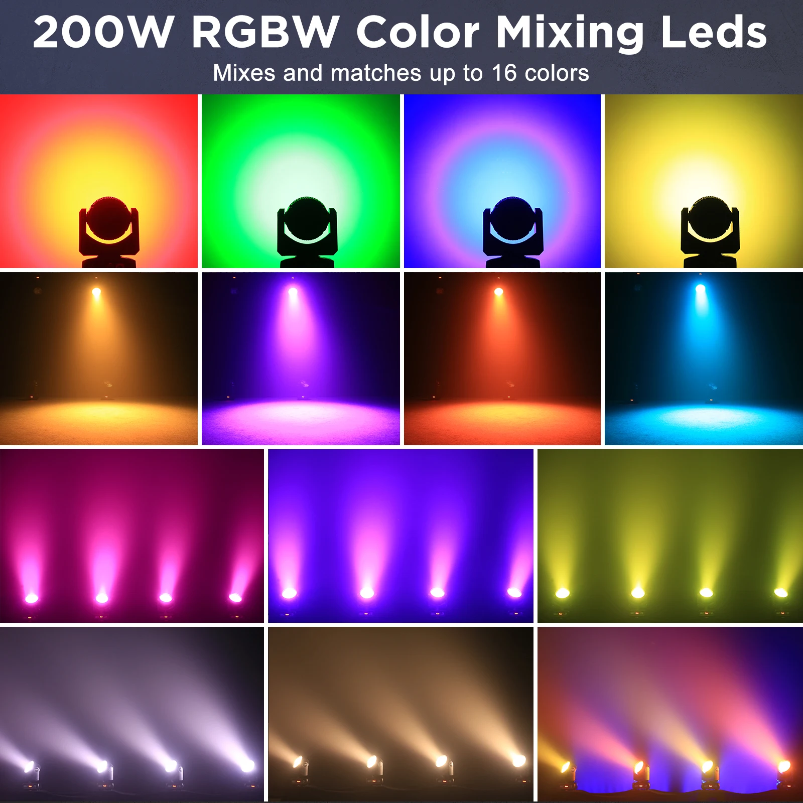 200W RGBW High Brightness Halo Strip Moving Head Light and 26PCS RGB Auxiliary Light DMX 512 23CH Sound for Party Wedding Disco