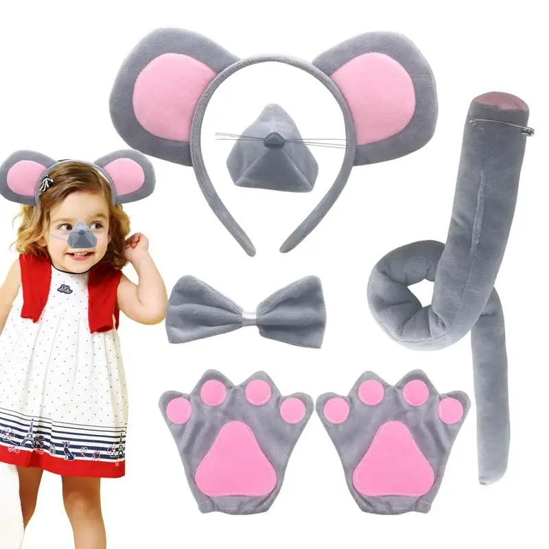 Mouse Costume Kids Mouse Costume Accessories Set Mouse Ears Headband Tail Nose and Bow Tie 3D Animal Costume for Cosplay Party