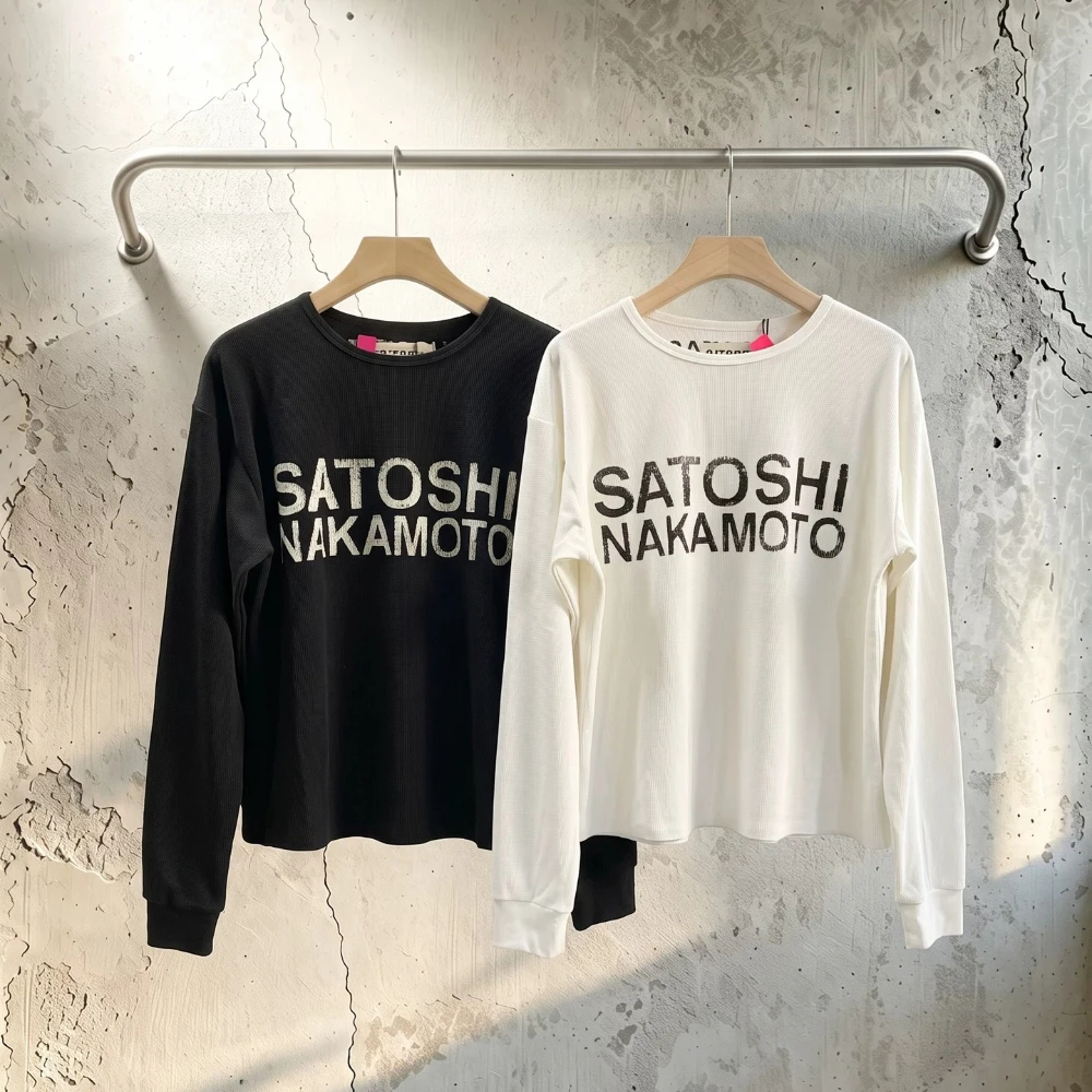 Yao Fashion 26SS Satoshi Tops Basic Model New Vintage Letter Print Tees Outdoor Waffle Check Warm Hip Hop T-Shirts for Women
