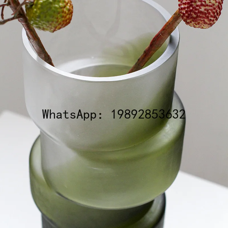 

A21Glass Vase Geometric Misalignment Matte Gradient Green Bamboo Joint Glass Vase Hydroponics Terrarium Home