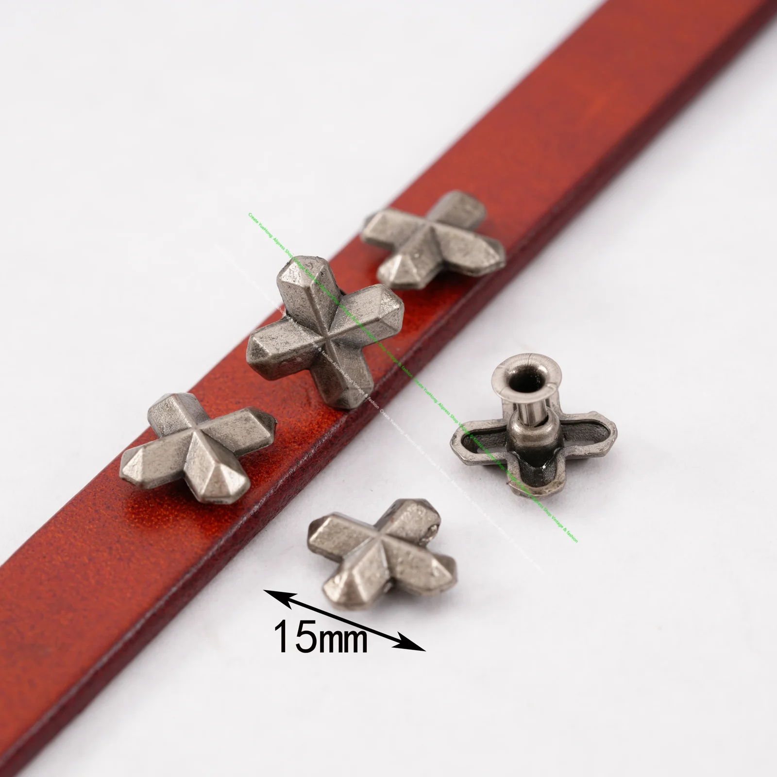 30pc 15*12MM DIY ANTIQUE SILVER CROSS BUTTON CONCHO STUD RIVET LEATHER CRAFT BIKER