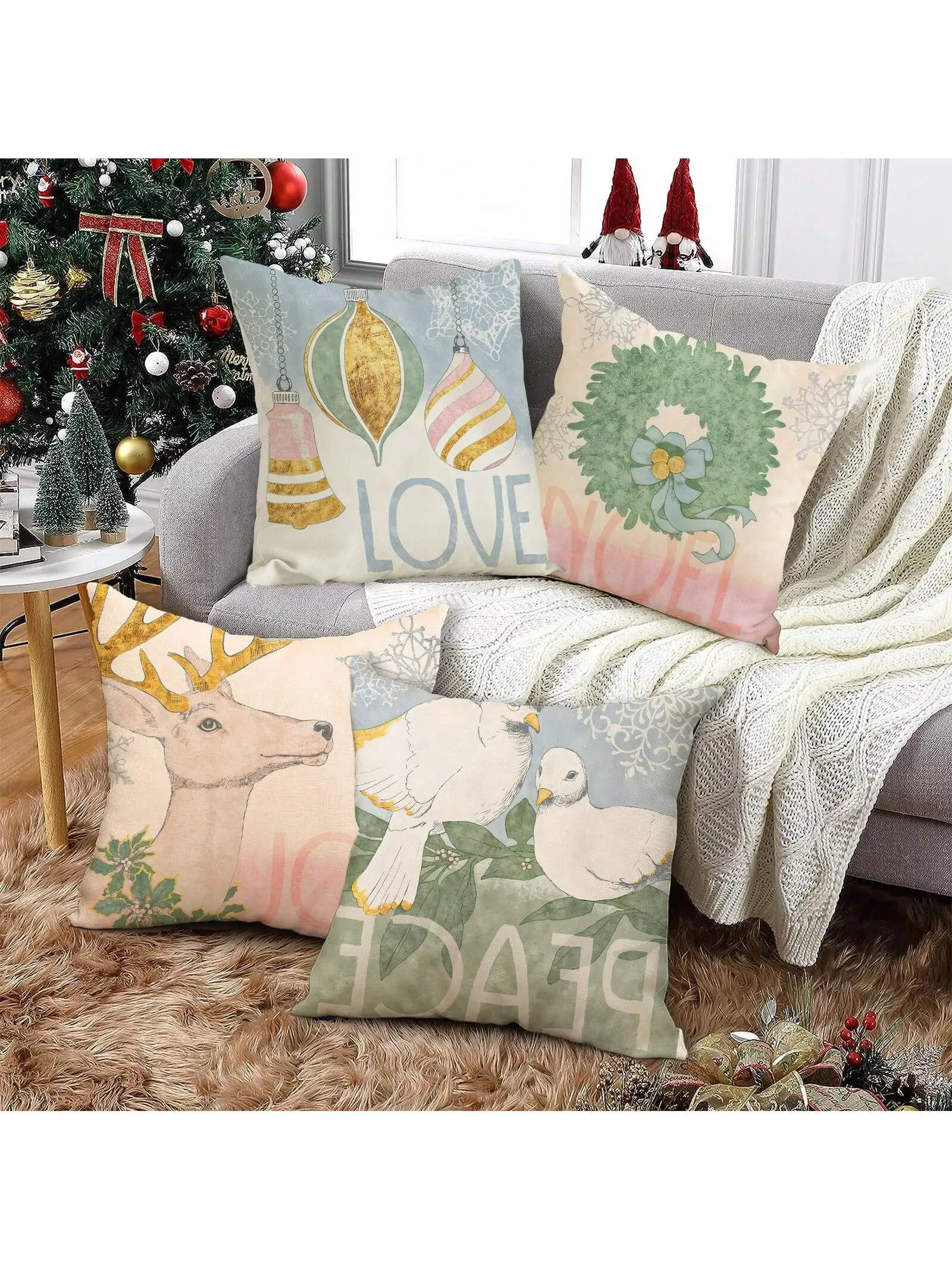 Winter Snowflake, Deer, Letter Pattern Linen Throw Pillow Covers,Home Decor For Bedroom, Living Room, Sofa Without Pillow Insert