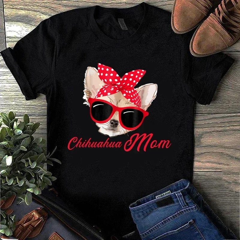 Summer T Shirt Aesthetic Clothes Graphic Tees Women Clothing Tattoo Chihuahua Love Mom Kawaii Tee Tops Graphic Women Clothing