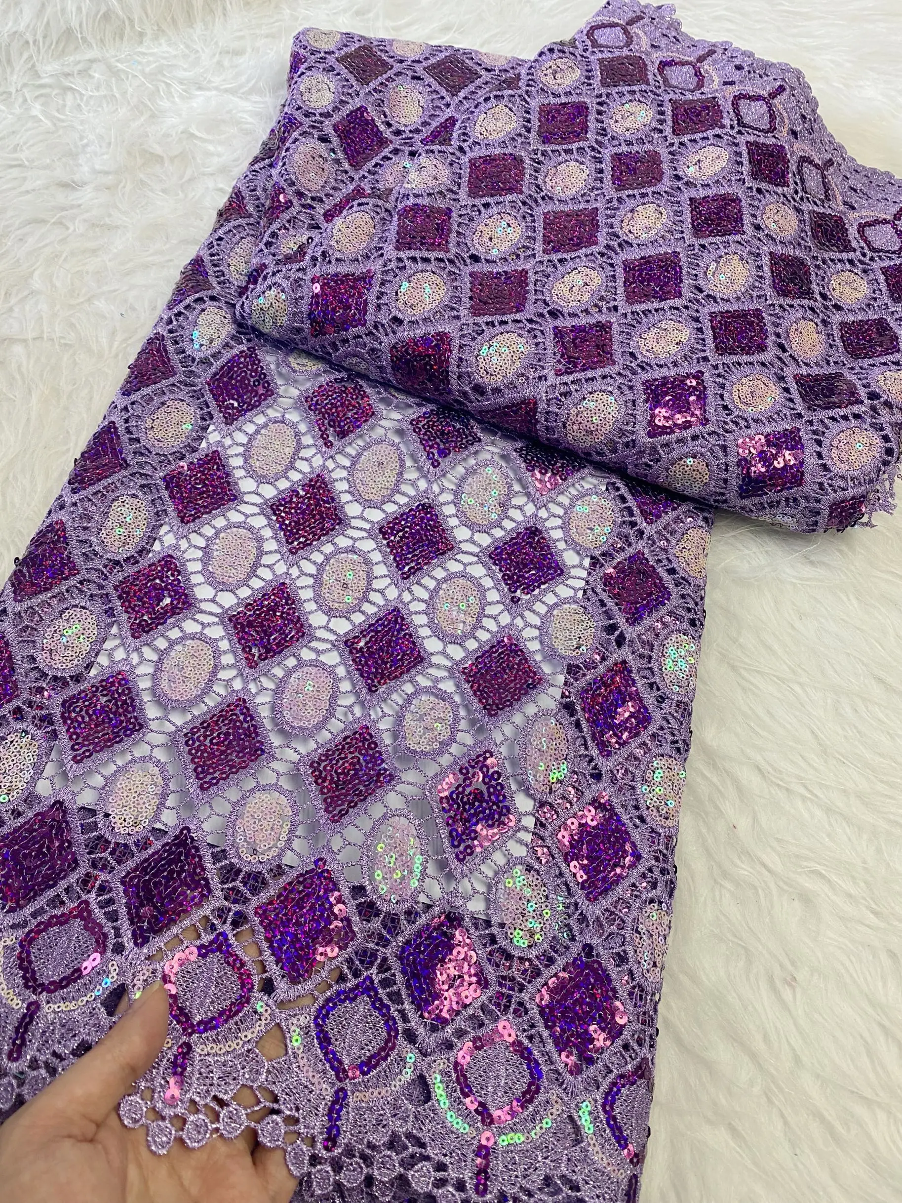 

2025 Высокое качество, африканская нигерийская вышивка, кружевная ткань, французский тюль, свадебное платье, водорастворимые блестки, 5 ярдов, JH0064