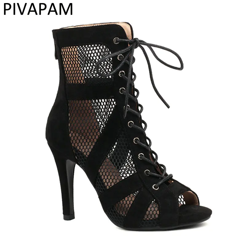 Womens Sexy High Heels Sandals Women Cutout Cross-tied Peep Toe Heeled Sandals Peep toe Lace Up Dance Shoes Black Sandals