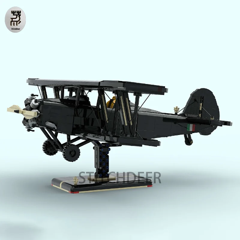 2104pcs Black Biplane Old Fashioned Glider MOC Retro Fighter Building Blocks Puzzle Assembling Toy Brick Children Birthday Gifts