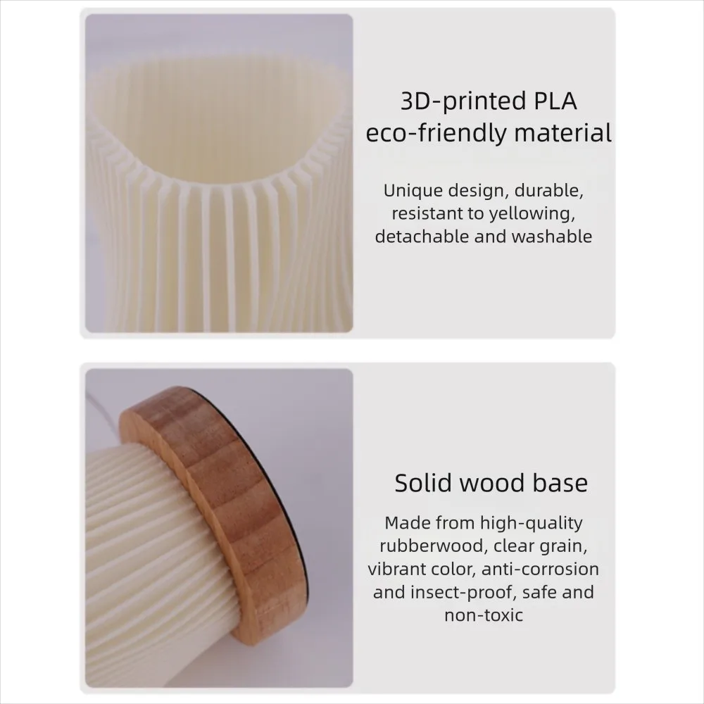 

3D плиссированная настольная лампа с регулируемой яркостью, атмосферная лампа, 3-цветная деревянная основа, ночник, USB-защита глаз, прикроватная лампа для спальни