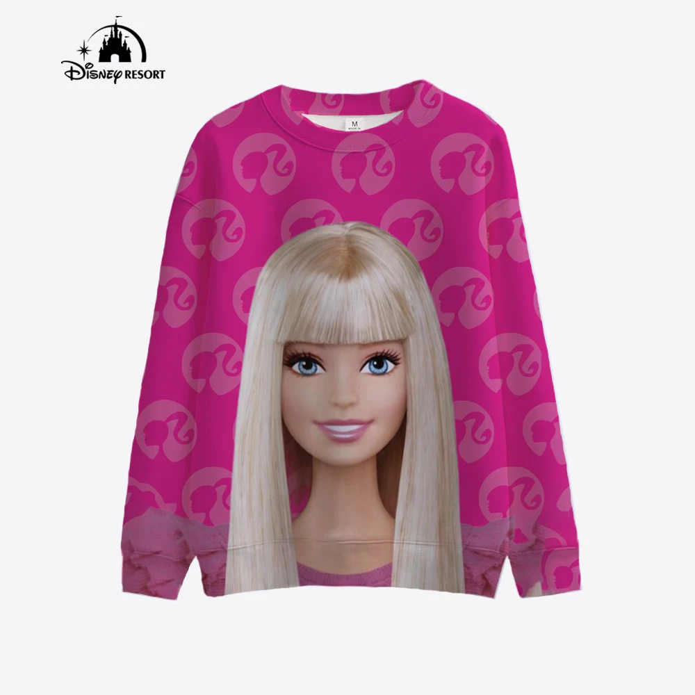 Proste bluzy damskie z nadrukiem Barbie Harajuku Oversize Hoody Moda Luźna odzież Wygodna bluza damska ﻿