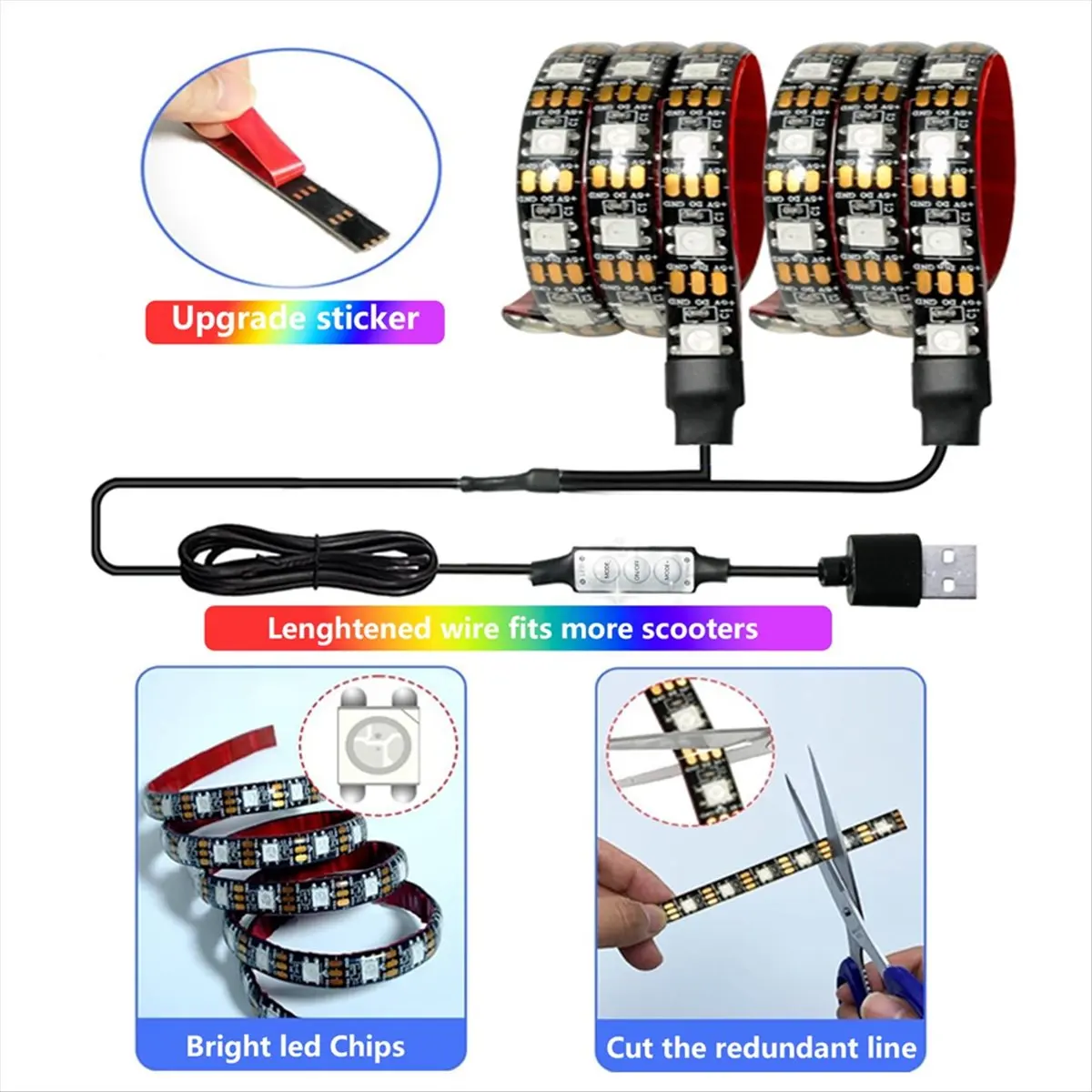 

[AD12] RGB LED Strip Lights for Scooters Bicycles Battery Powered Safety Warning Lights for Night Riding Outdoor Racing