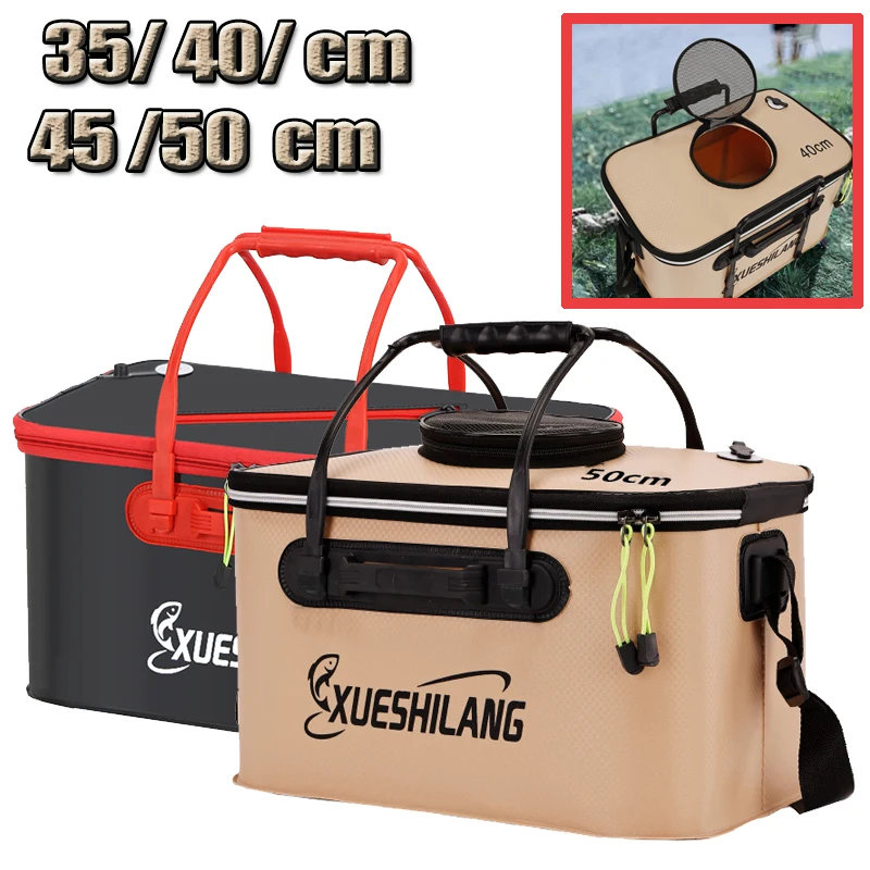 

Foldable Live Fish Bucket Fishing Bucket Outdoor Multifunctional EVA Wild Camp Fishing Bag Live Fish Bait Bucket with Net Cover