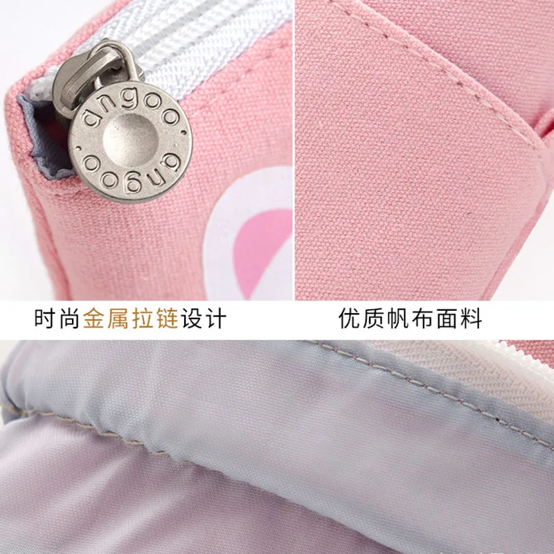 Cute And Simple Cat Design Retractable Pen Holder Bag Canvas Variable Large Capacity Pen Box School Stationery Children's Gift