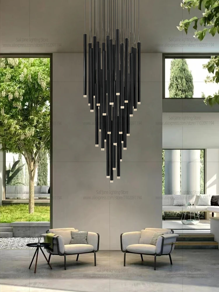 LED Long Chandelier Villa Hanging Staircase Pendant Light Hotel Lobby Decoration Light Living Room
