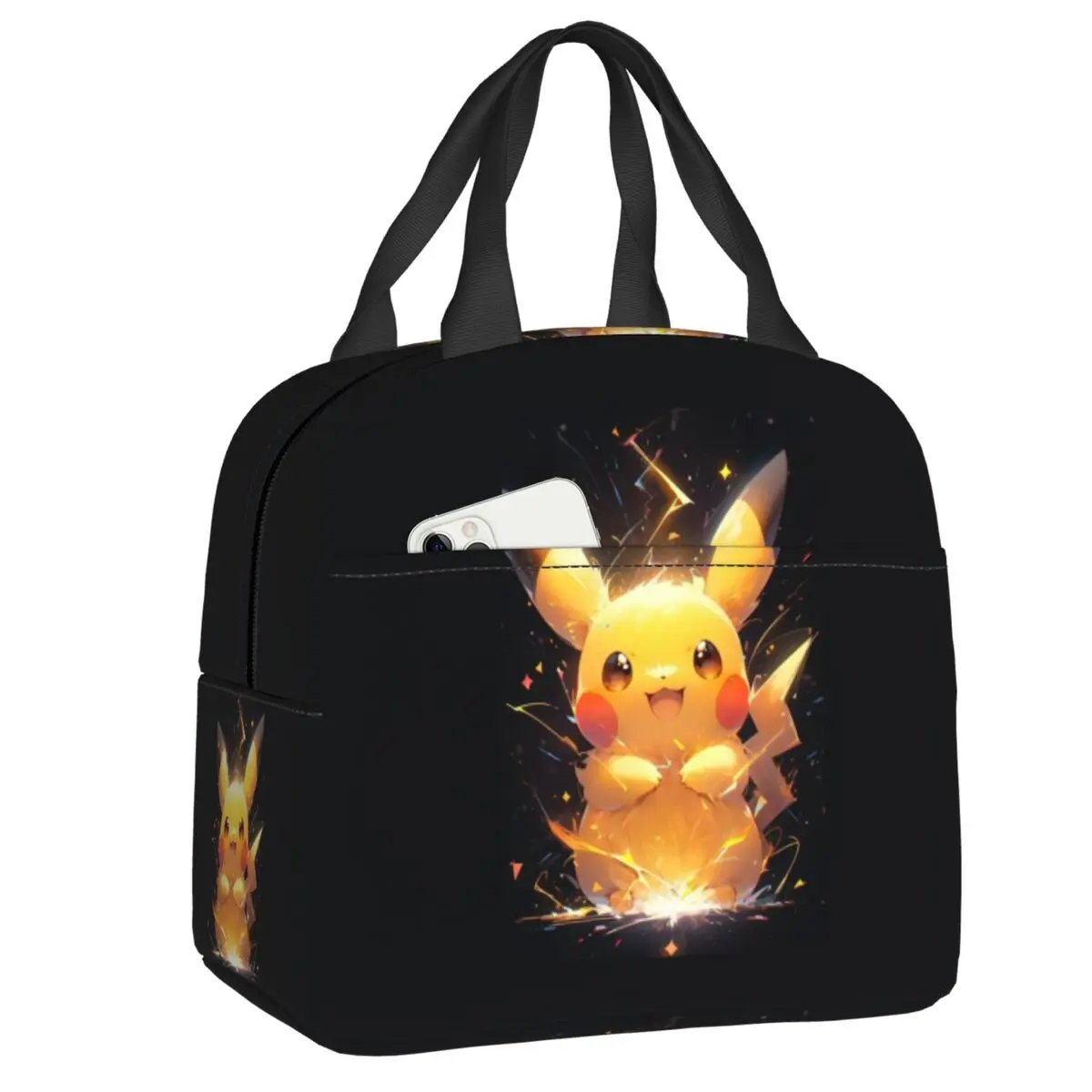 Torby na lunch z izolacją termiczną z motywem kreskówkowym Bikachu, idealne do szkoły, biura, wodoodporne, termiczne, dla kobiet i dzieci.