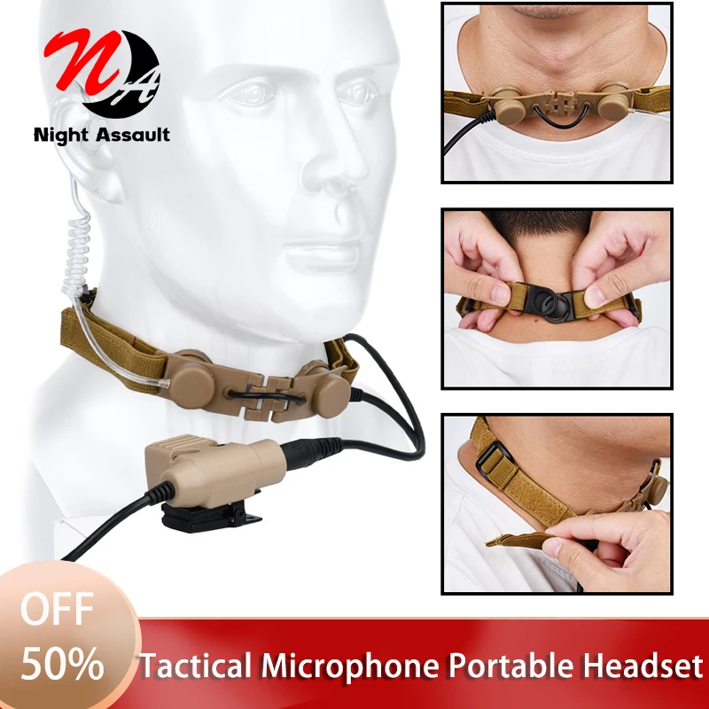 Tactical Throat Microphone PTT Portable airsoft accesorios Headset Hunting CS Sports Radio Neckband Waterproof Earphone