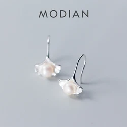 Modian New Sale Real 925 Sterling Silver Shell Pearl Drop Earrings Classic Elegant Charm Dangle Ear For Women Fine Jewelry Gift