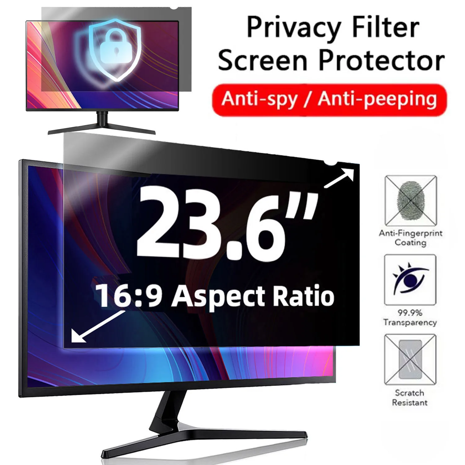 23.6 Inch Computer Privacy Screen Filter 16:9 Widescreen Removable PC 23.6