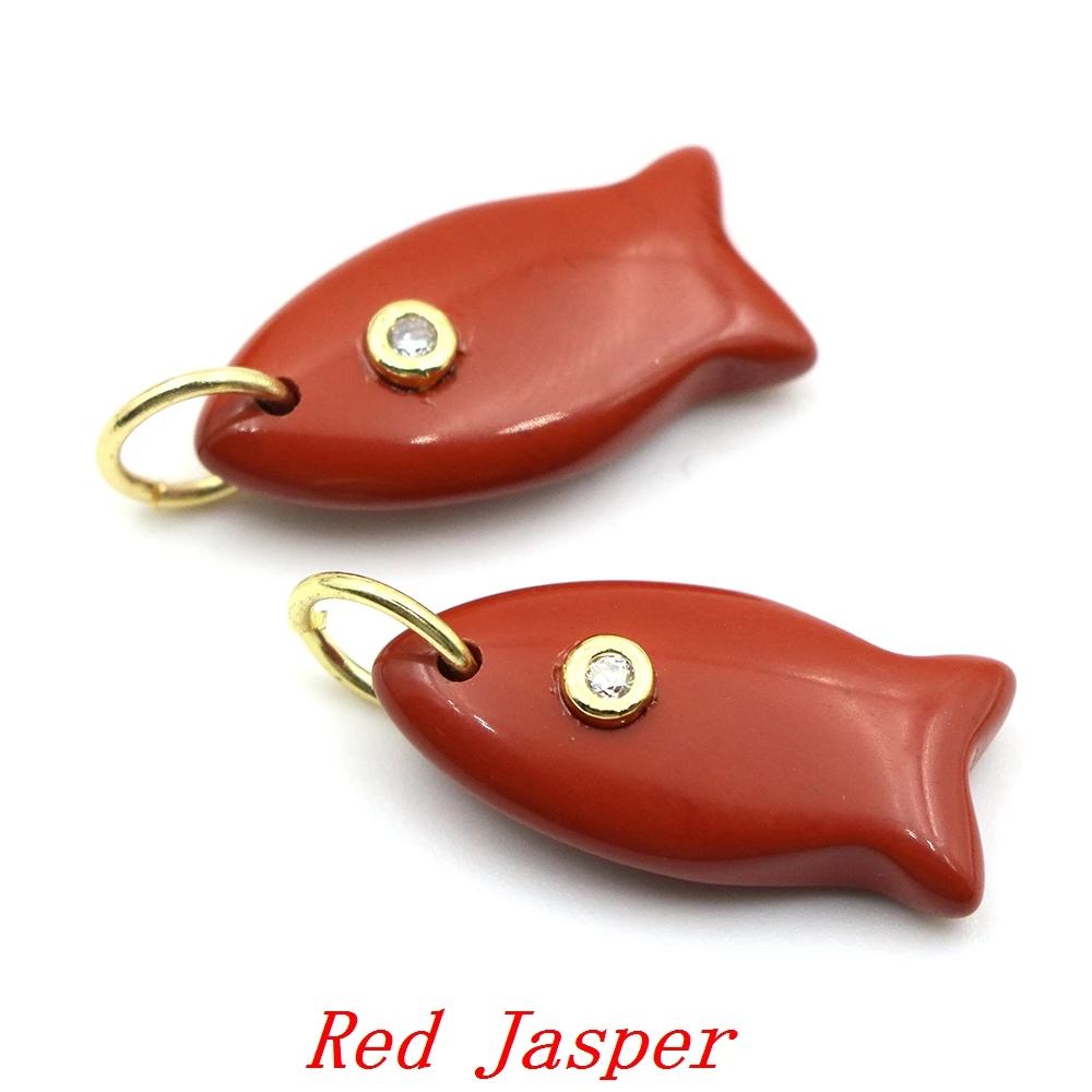 25mm Naturstein-Anhänger in Fischform mit Weißem Zirkon für DIY-Schmuckherstellung, Charm für Halsketten, Armbänder, Ohrringe und Accessoires – Detail 9