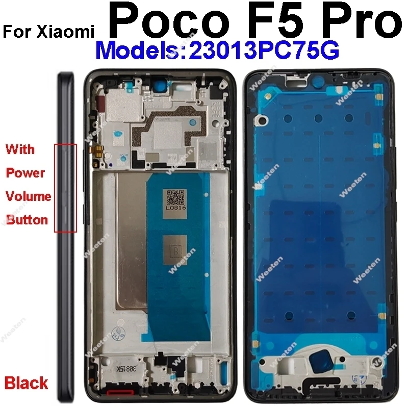 Middle Frame Housing For Xiaomi Poco F5 Poco F5 Pro Middle Frame Holder Cover with Lens Frame Volume Key Replacement Parts