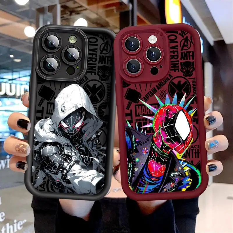 Marvel Spider Punk Miles Soft Liquid Silicone Phone Case For iPhone 11 12 13 14 15 Pro Max Plus XS X XR Max 7 Bumper Back Cover