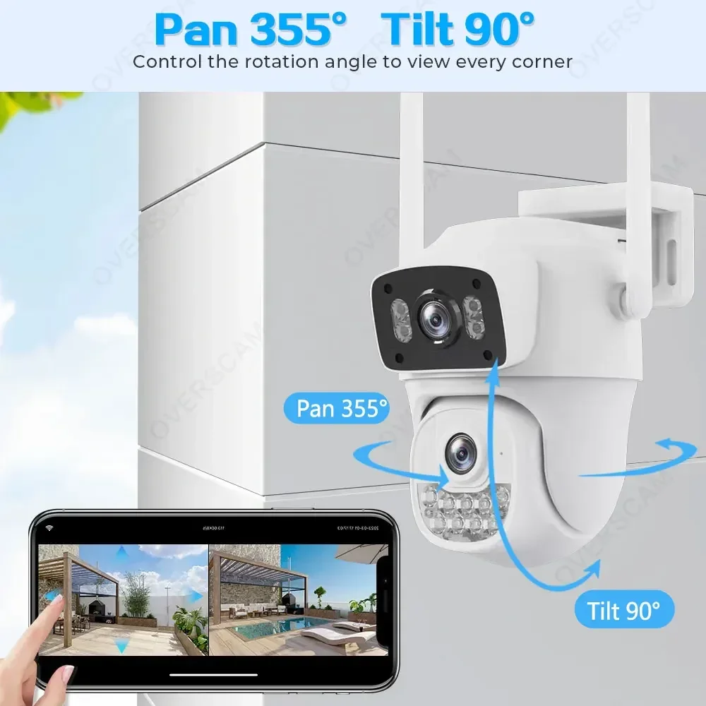 4K 8MP Dual Lens PTZ WIFI IP Camera Dual Screen Outdoor Ai Auto Tracking 4MP CCTV Security Surveillance Camera 2 Way Audio